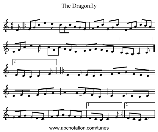 The Dragonfly - staff notation