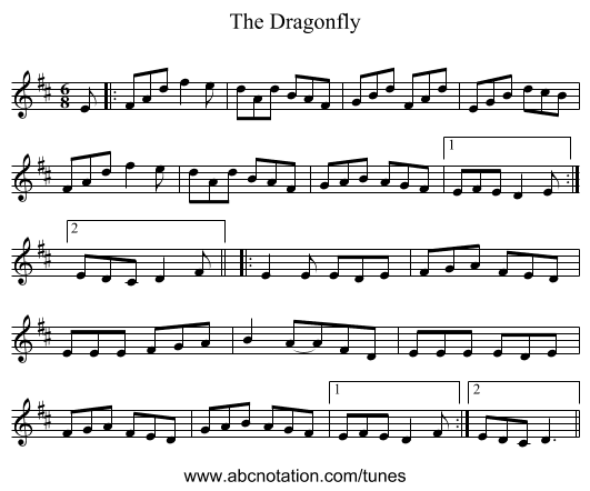 The Dragonfly - staff notation