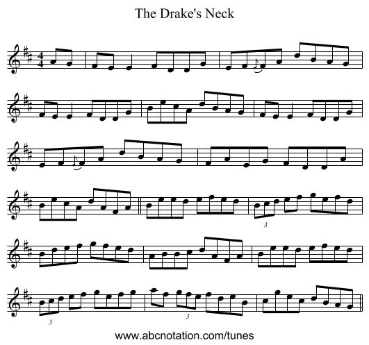 The Drake's Neck - staff notation