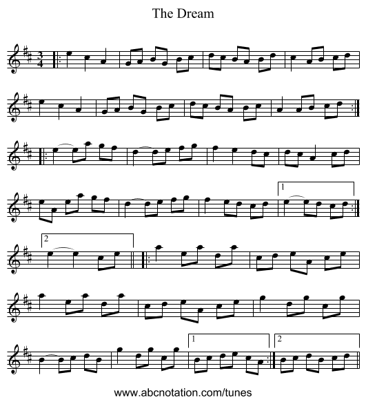 The Dream - staff notation