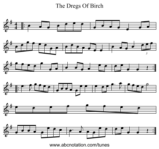 The Dregs Of Birch - staff notation