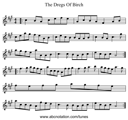 The Dregs Of Birch - staff notation
