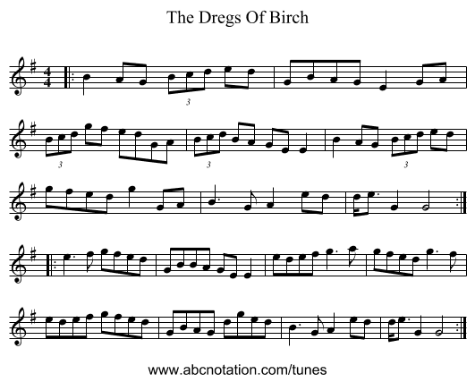 The Dregs Of Birch - staff notation
