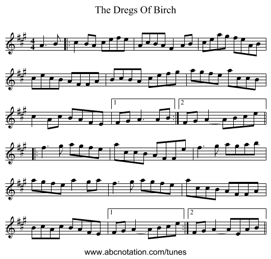 The Dregs Of Birch - staff notation