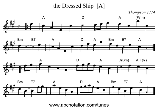 the Dressed Ship  [A] - staff notation
