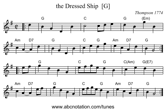 the Dressed Ship  [G] - staff notation