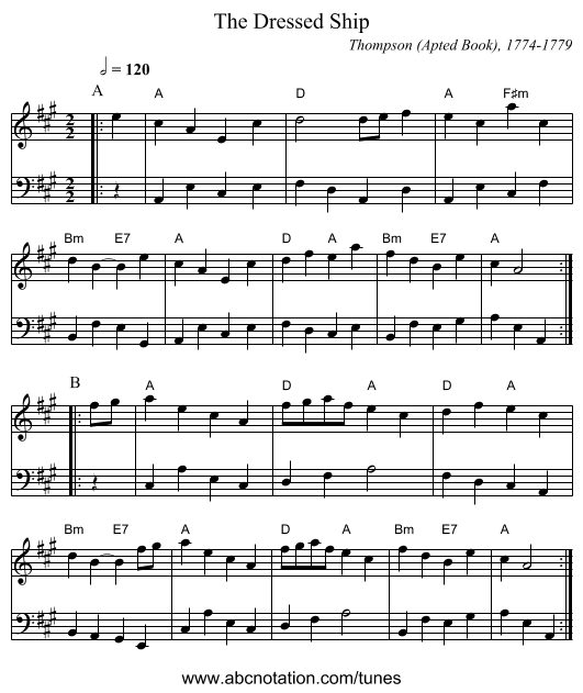 The Dressed Ship - staff notation