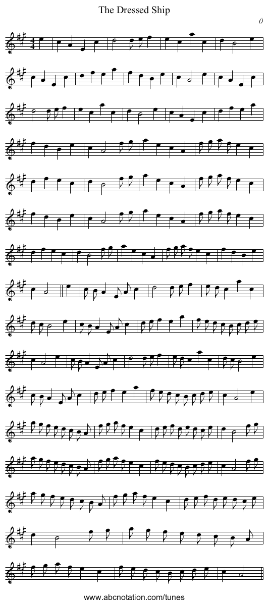 The Dressed Ship - staff notation