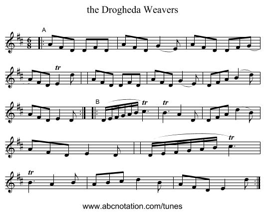 the Drogheda Weavers - staff notation