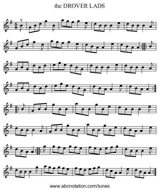 the DROVER LADS - staff notation