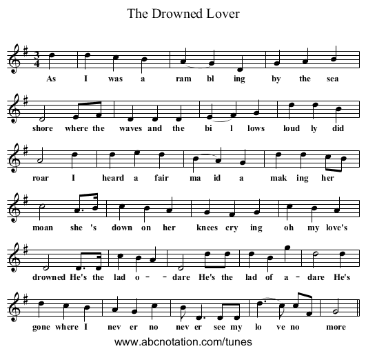 The Drowned Lover - staff notation