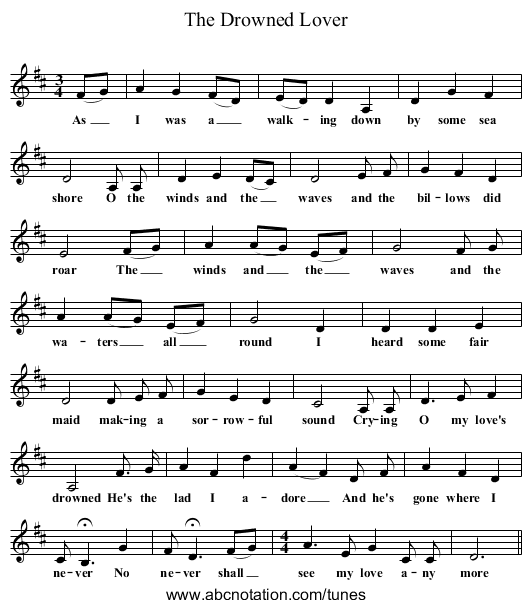 The Drowned Lover - staff notation