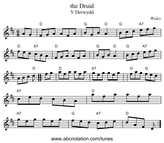 the Druid - staff notation