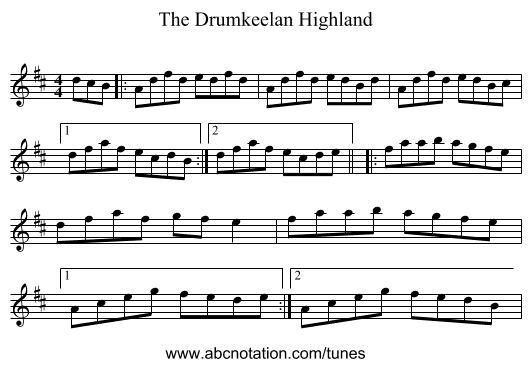 The Drumkeelan Highland - staff notation