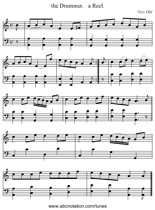 the Drummer.   a Reel. - staff notation