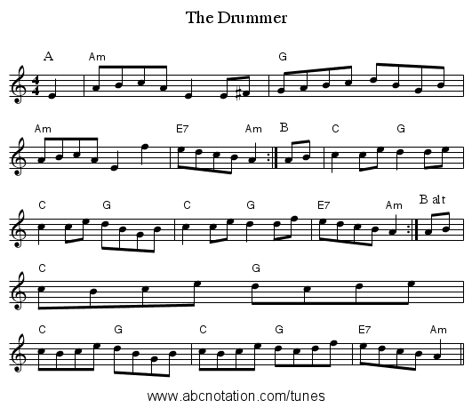 The Drummer - staff notation
