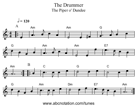 The Drummer - staff notation