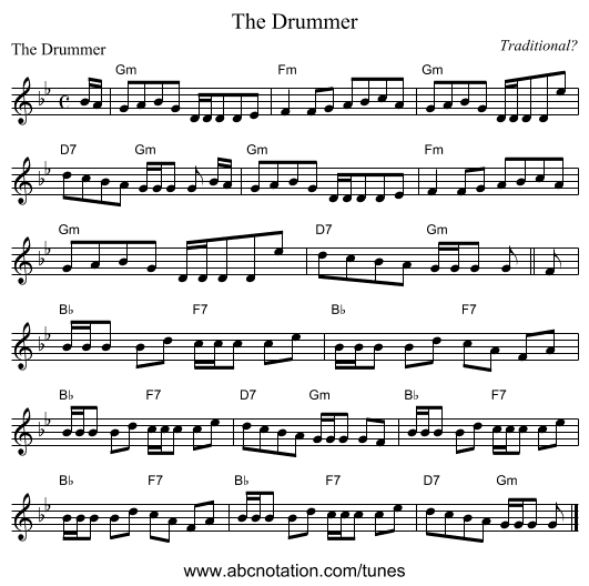 The Drummer - staff notation