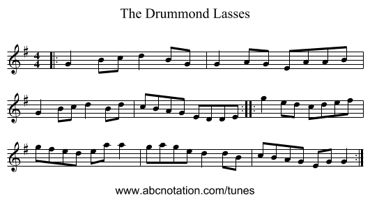 The Drummond Lasses - staff notation