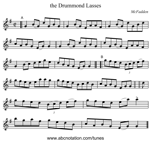 the Drummond Lasses - staff notation