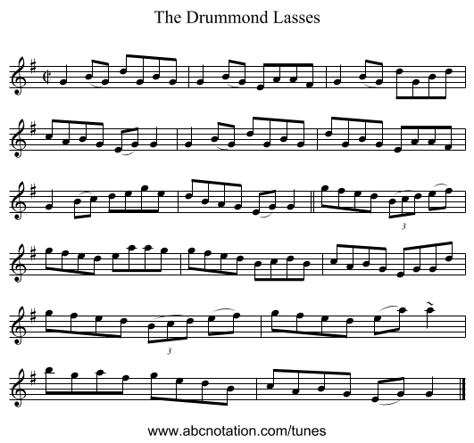 The Drummond Lasses - staff notation
