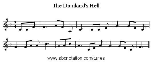 The Drunkard's Hell - staff notation