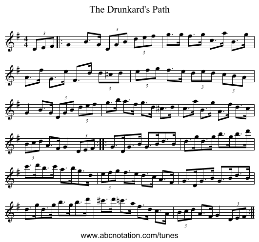 The Drunkard's Path - staff notation
