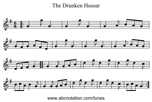 The Drunken Hussar - staff notation