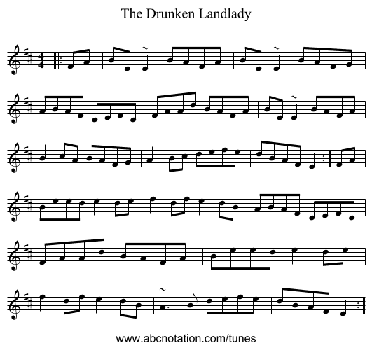 The Drunken Landlady - staff notation