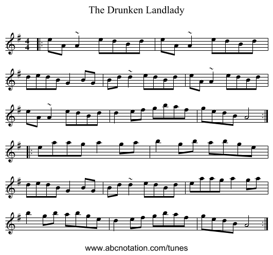 The Drunken Landlady - staff notation
