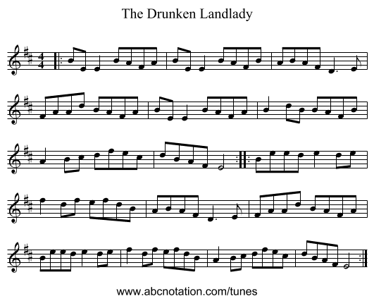 The Drunken Landlady - staff notation