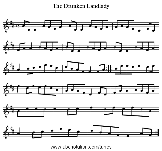 The Drunken Landlady - staff notation