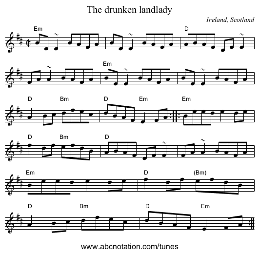 The drunken landlady - staff notation