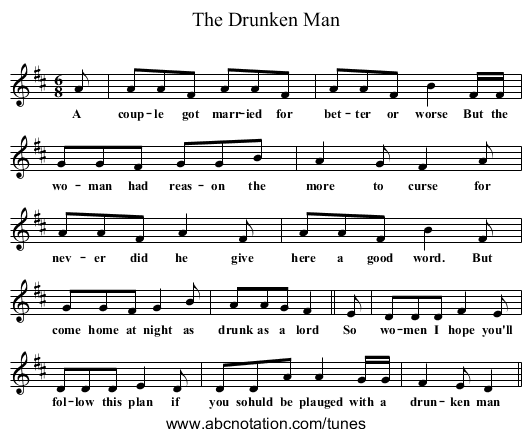 The Drunken Man - staff notation