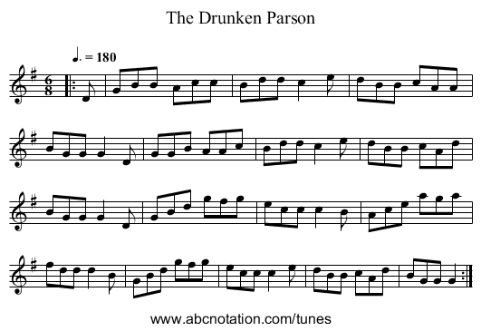 The Drunken Parson - staff notation