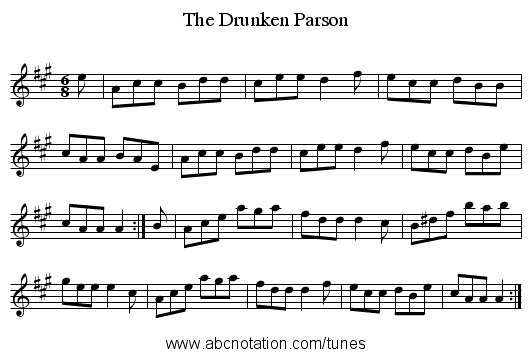 The Drunken Parson - staff notation