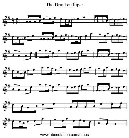 The Drunken Piper - staff notation