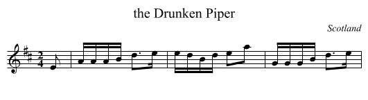 the Drunken Piper - staff notation