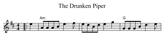 The Drunken Piper - staff notation