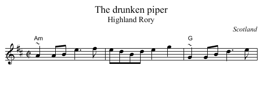 The drunken piper - staff notation