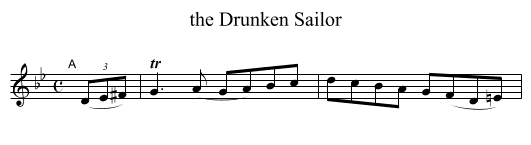 the Drunken Sailor - staff notation