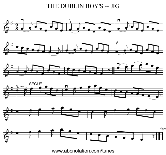 THE DUBLIN BOY'S -- JIG - staff notation