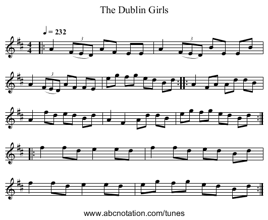 The Dublin Girls - staff notation