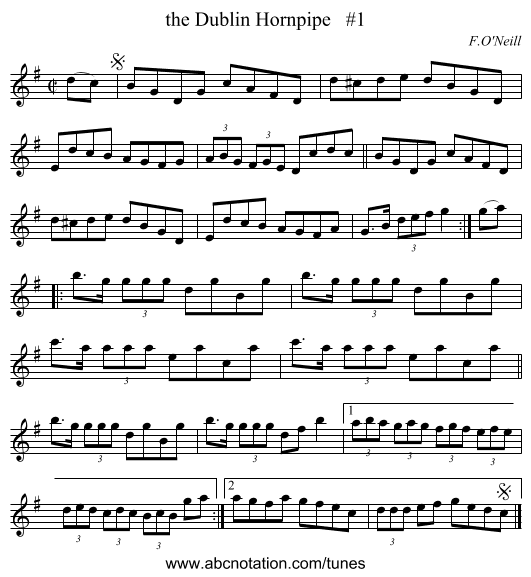 the Dublin Hornpipe #1 - staff notation