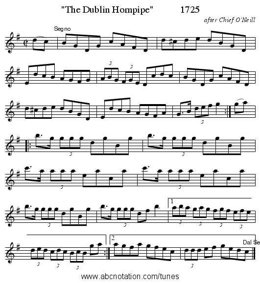 The Dublin Hornpipe           1725 - staff notation