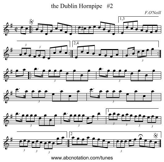 the Dublin Hornpipe   #2 - staff notation