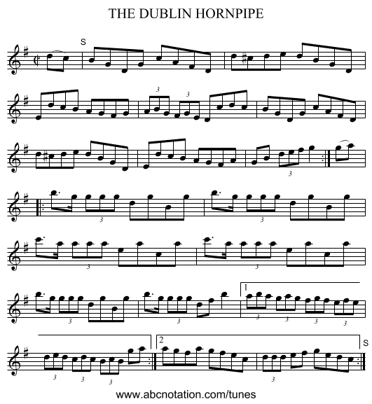 THE DUBLIN HORNPIPE - staff notation