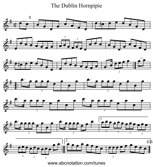 The Dublin Hornpipie - staff notation