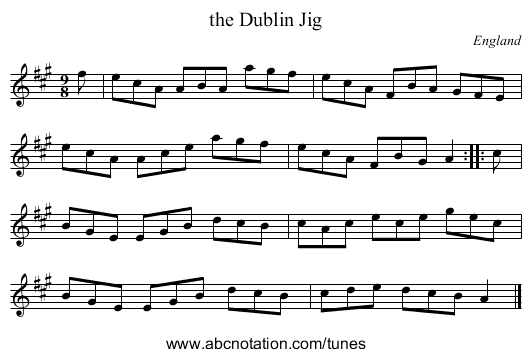 the Dublin Jig - staff notation
