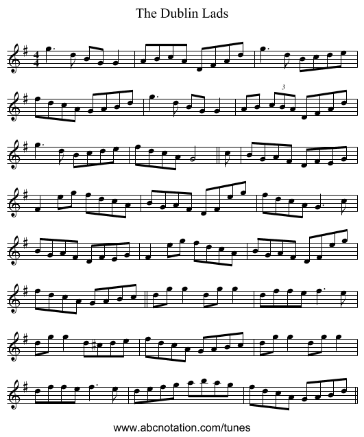 The Dublin Lads - staff notation